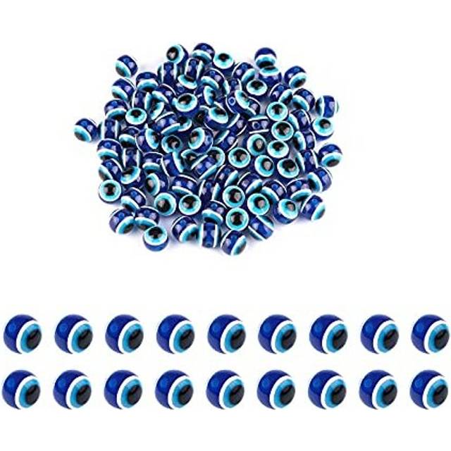 SAVITA 150pcs Blue Evil Eye Beads Eyeball Spacer Beads Handmade Resin Beads Charms for DIY Bracelets Necklace Jewelry Making (8mm/0.3inch)
