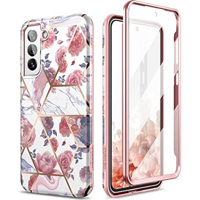 SURITCH Marble Case for Samsung Galaxy S21 FE  [Built-in Screen Protector] Full-Body Protection Shockproof Rugged Silicone TPU Bumper Protective Cover