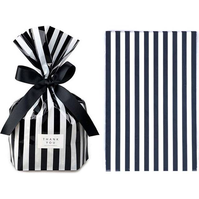We Moment Black Stripe Clear Cello Bags Candy plastic favor cellophane treat Bags Pack of 50