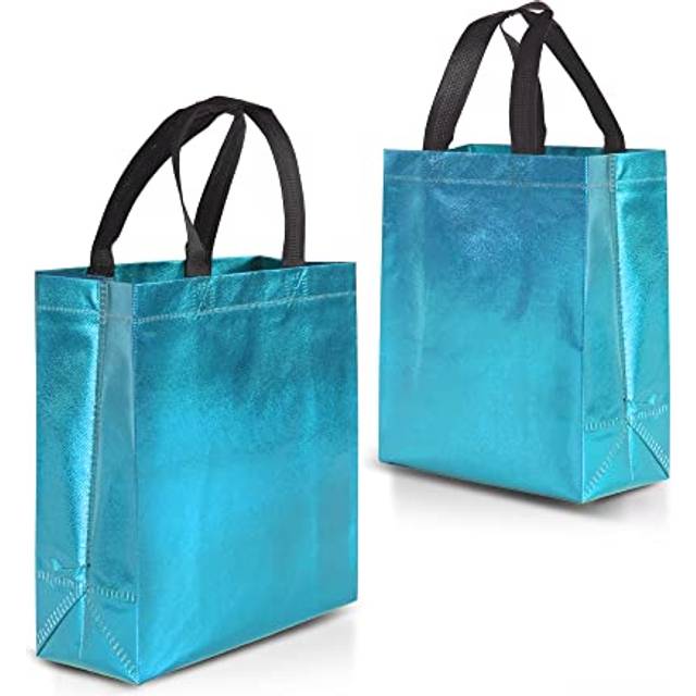 Nush Nush Aqua Blue Gift Bags Medium Size - Set of 12 Shiny Turquoise Reusable Gift Bags With a Glossy Finish - Perfect As Goodie Bags  Birthday Bags