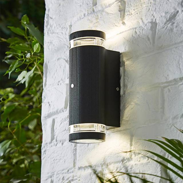 Helix Up Down Wall Light with Photocell - Black