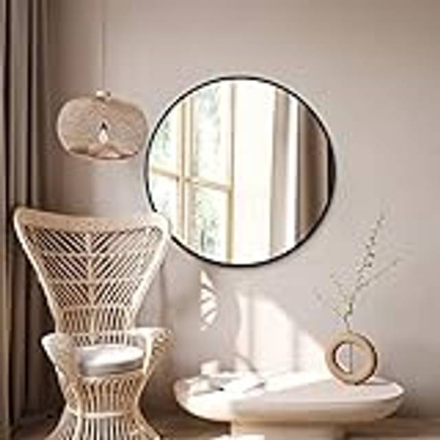 Black Edged Circular Modern Wall Mirror 35" (90CM) Diameter - 1 Pack