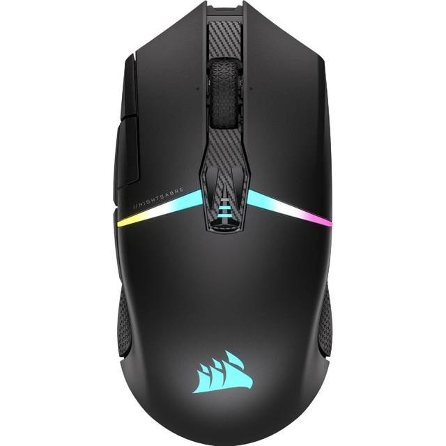 CORSAIR NIGHTSABRE RGB Trådlös Spelmus För FPS, MOBA - 26 000 DPI - 11 Programmerbara Knappar - Upp Till 100 Timmars Batteritid - iCUE-Kompatibel - Svart