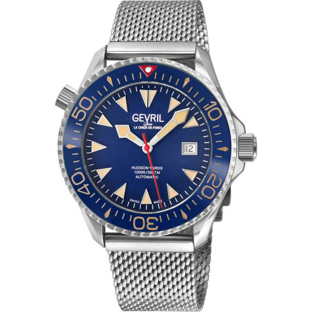 Gevril Mens Hudson Yards Swiss Automatic Blue Dial Watch - Silver - One Size