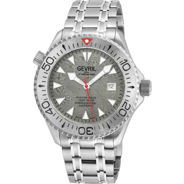Hudson Yards 48832B Swiss Automatic 3 Hands, SW200 Movement Tungsten Ring, Damascus Steel Dial Watch - Black - One Size