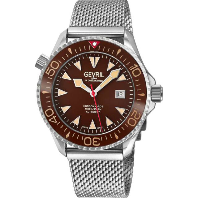 Gevril Mens Hudson Yards Chocolate Dial Swiss Automatic Watch - Silver - One Size