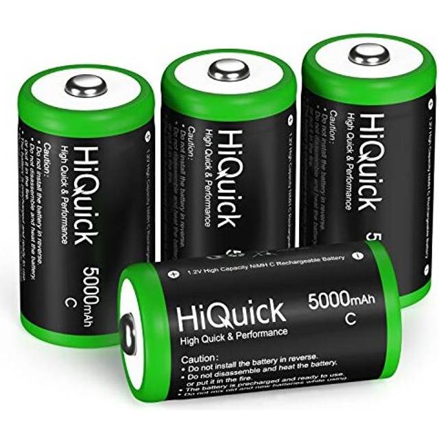HiQuick Ni-MH C Size Rechargeable Batteries 5000mAh - 1.2V High Capacity C Batteries, Pack of 4
