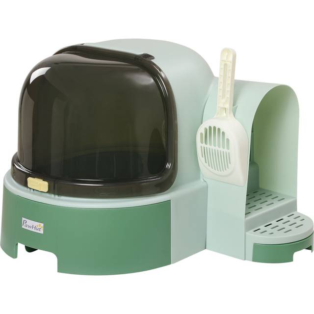 PawHut Two-in-One Cat Litter Box with Drawer Pans and Scoop - Green, Green