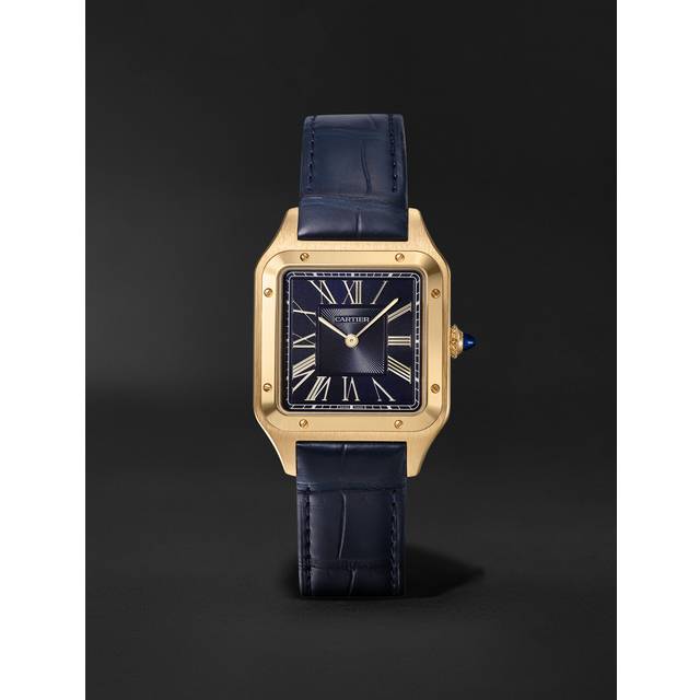Cartier - Santos-Dumont 43.5mm Large 18-Karat Gold and Alligator Watch, Ref. No. CRWGSA0077 - Men - Blue