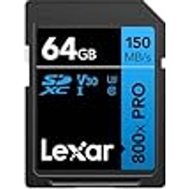 Lexar 800x PRO SD Kort 64GB, SDXC UHS-I Kort, SD 3.0 Kort upp till 150MB/s Läs, V30, U3, C10 SD Minneskort för peka-och-skjut-kamera/mellanregister DSLR/HD-videokamera (LSD0800P064G-BNNAA)