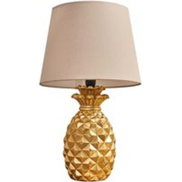 Minisun - Contemporary Pineapple Design Gold Effect Table Lamp With Beige Shade