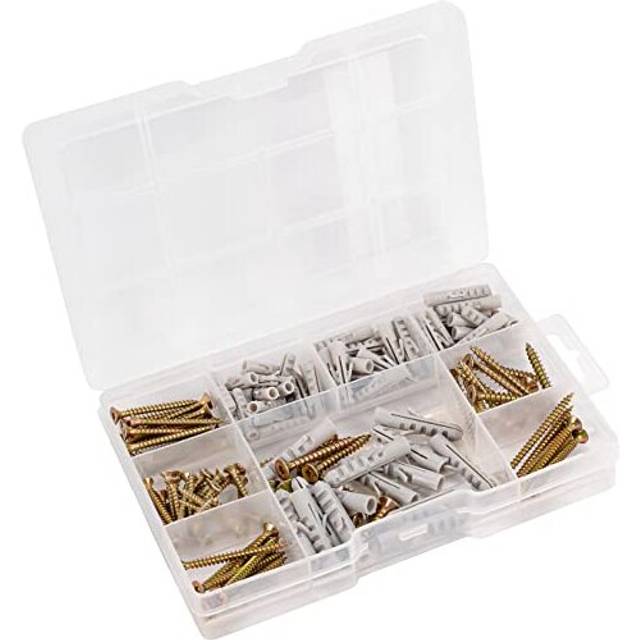 DP8500126 Wood Screws and Dowels Assortment 155 Pieces Various Sizes Countersunk Torx Drive Full Thread Galvanised Screw Set with Dowels Assortment