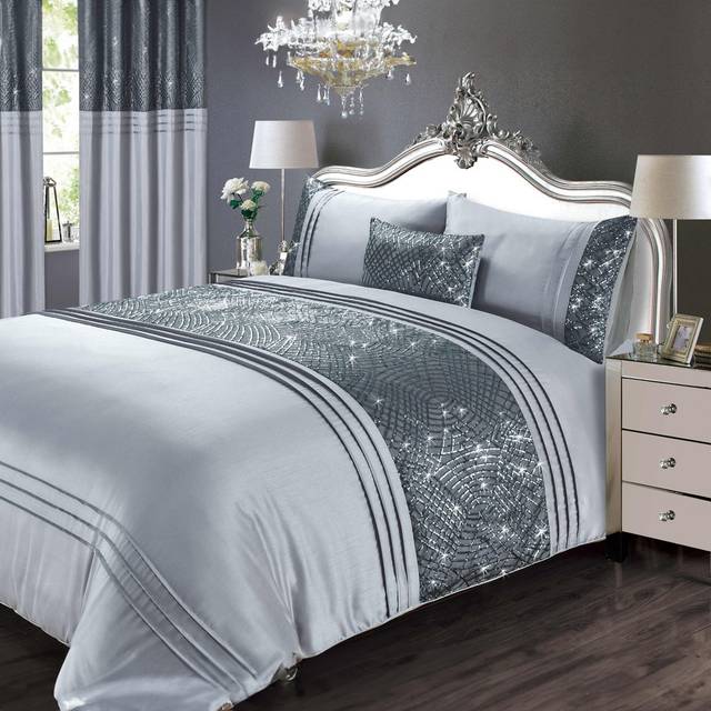 Rapport Home Charleston Grey Eyelet Curtains 66 x 72 cm - Silver - W 66cm x D 72cm