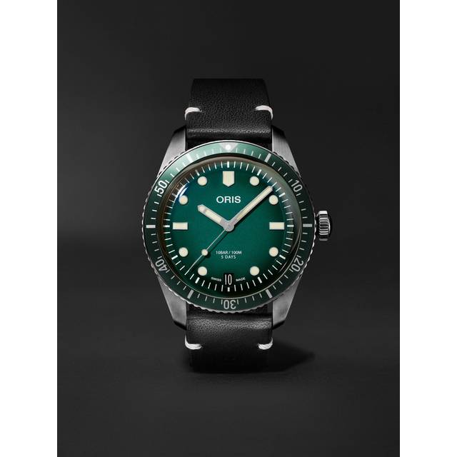 Oris - MR PORTER Divers-Sixty Five 10th Birthday Limited Edition Automatic 40mm PVD-Coated Stainless Steel and Leather Watch, Ref. No. 01 400 7772 4217-Set - Men - Green - 36