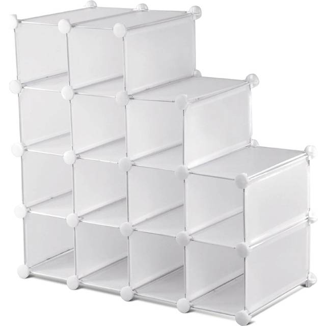 AMOS 16 Pair White Interlocking Cube Shoe Storage Rack - 37 x 95 x 95cm