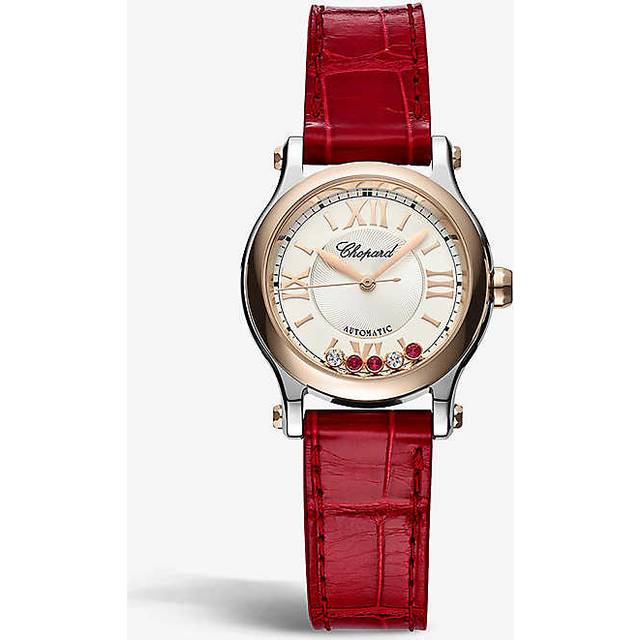 Chopard Womens Rose Gold 278573-6026 Happy Sport 18ct Rose-gold, Ruby and 0.06ct Diamond Automatic Watch 30mm - ROSE GOLD