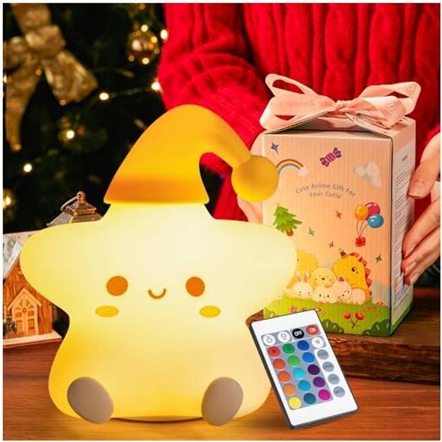 Cute Star Night Light Kids Christmas Gifts for Kids,16 Colors+Remote Baby Night Light, 5 Brightness Star Light, Rechargeable Kids Night Light