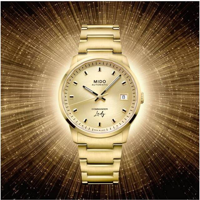 MIDO Commander Lady Automatic 35MM Yellow Gold PVD Women's Watch M021.207.33.021.00 / M0212073302100 - Champagne - 35 mm