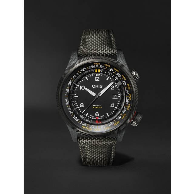 Oris - ProPilot Altimeter Automatic 47mm PVD-Plated Titanium, Carbon Fibre and Canvas Watch, Ref. No. 01 793 7775 8764-SetBlack - Men - Black