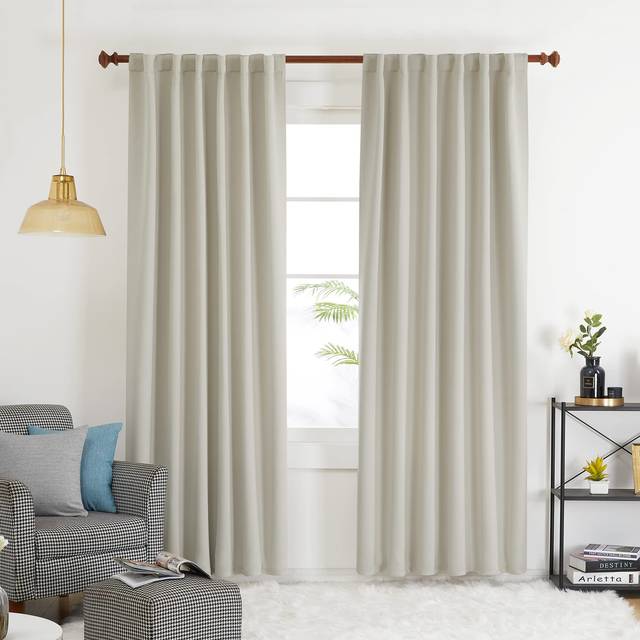 Deconovo Blackout Curtains Back Tab and Rod Pocket Thermal Insulated Room Darkening Curtains for Living Room 52Wx108L Inch Light Beige 2 Panels