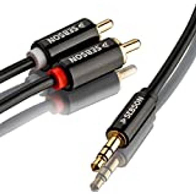 RCA Audio Cable 10m, 2 RCA Phono to 3,5mm Jack, Male to Male, Gold Plated, Shielded, RCA Adapter for Speakers, Amplifier, Hifi