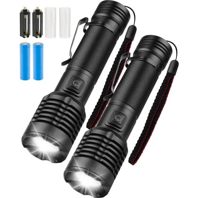 Chronus Flashlight 2 Pack, 5 Modes 3000 Lumen, High Lumens Bright Waterproof Flashlights, Zoomable Flash Lights for Camping, Emergencies,