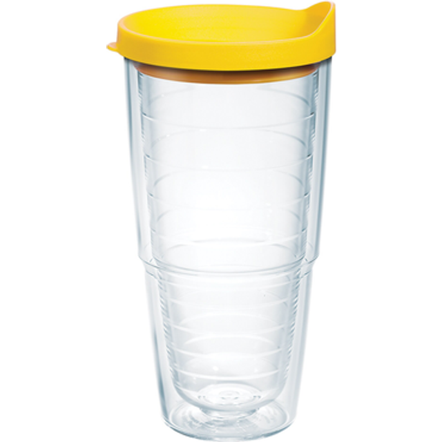Tervis Clear & Colorful Lidded Made in USA Double Walled Insulated Tumbler Travel Cup Keeps Drinks Cold & Hot  24oz  Yellow Lid