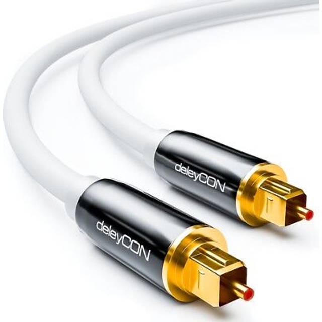 deleyCON 1m Optisk Digital Ljudkabel - S/PDIF - 2x Toslink-Kontakt - LWL Fiberoptisk Kabel Metallkontakt 5mm Flexibel - Vit