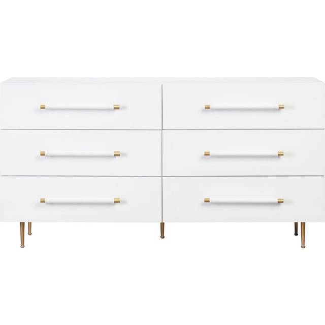 Trident 6 Drawer Dresser - Acacia/Iron/MDF - L48.3 x W157.5 x H82.5 cm - White