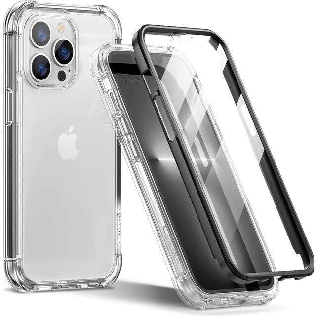SURITCH Compatible with iPhone 13 Pro Clear Case [Built in Screen Protector] Full Body Protection Hard Shell+Soft TPU Bumper Shockproof Rugged Cover f