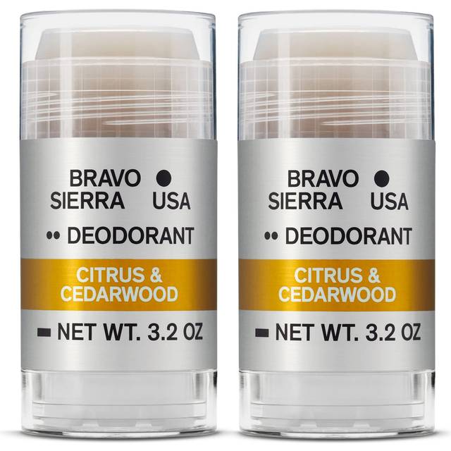 Aluminum-Free Natural Deodorant for Men by Bravo Sierra  2-Pack - Long Lasting All-Day Odor and Sweat Protection - Citrus and Cedarwood  3.2 oz - Para