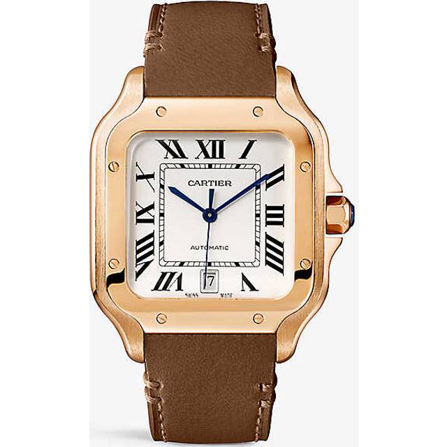 Cartier Mens Rose Gold Crwgsa0037 Santos De Large 18ct Rose-gold, Sapphire and Interchangeable Leather Strap Automatic Watch 1 Size - ROSE GOLD