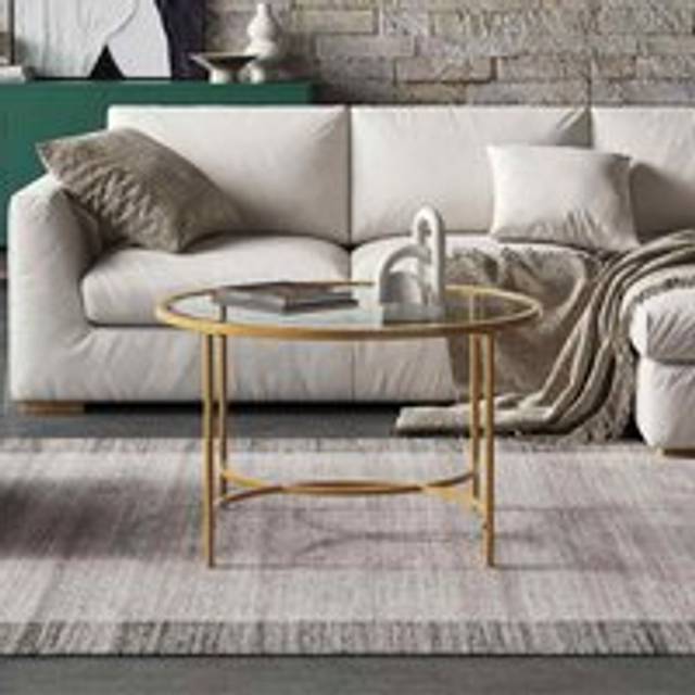 LivingandHome Living and Home Modern Round Tempered Glass Coffee Table For Living Room Gold, Gold