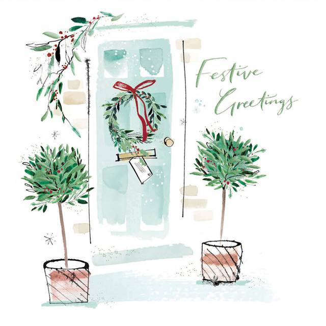 Quill & Ink Festive Greetings Green Foiled Christmas Card Xmas Greeting Cards