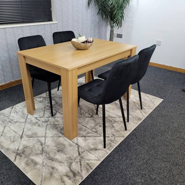 Kosy Koala Dining Table And 4 Chairs Oak Effect Wood 4 Black Velvet Chairs, Multi