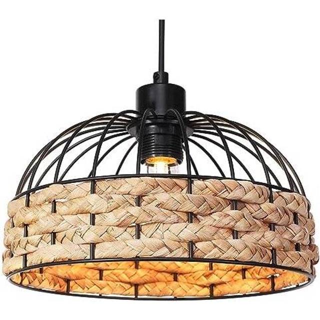Small Metal & Rope Light Shade, Retro Black Light Shade with Jute Rope Lamp Shades Ceiling, Rattan Lampshade, Pendant