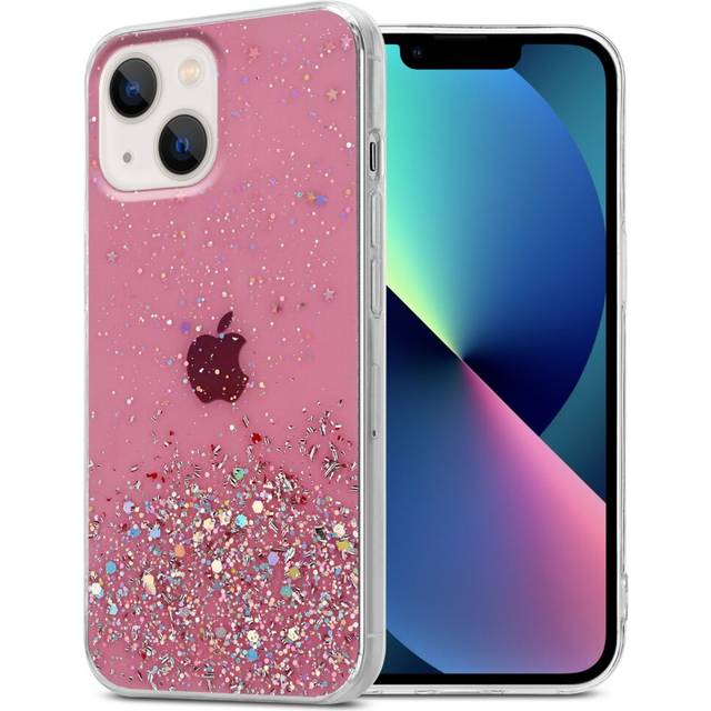 (Pink with Glitter) Cadorabo Case for Apple iPhone 14 PLUS Cover Protection TPU Silicone Gel Back Case with sparkling glitter
