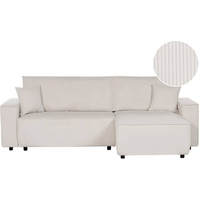 Beliani Left Hand Jumbo Cord Corner Sofa Bed Off-white Abacka, White
