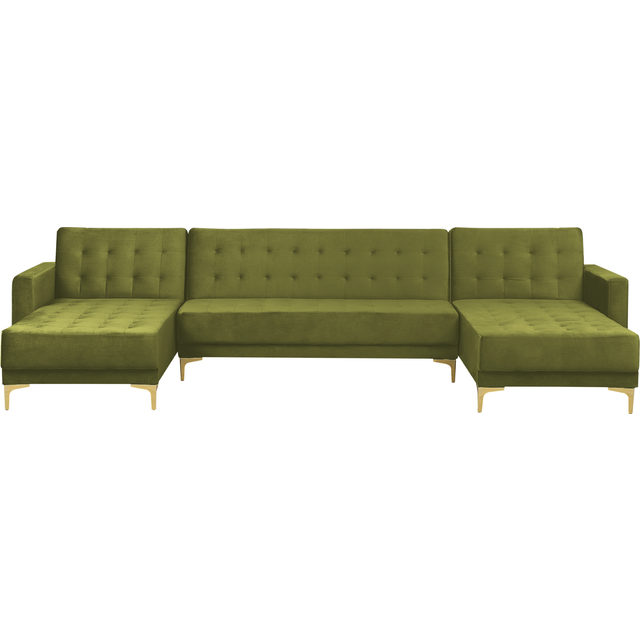 Beliani 5 Seater U-shaped Modular Velvet Sofa Green Aberdeen, Green