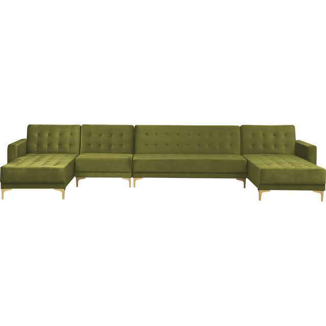Beliani 6 Seater U-shaped Modular Velvet Sofa Green Aberdeen, Green