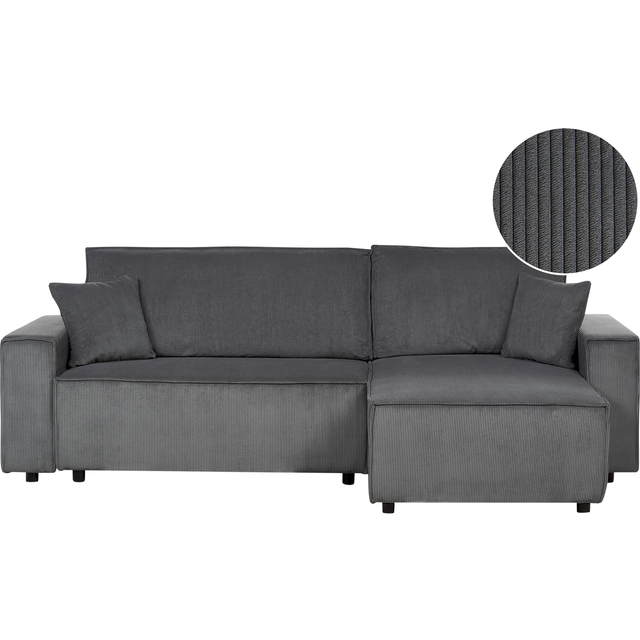 Beliani Left Hand Jumbo Cord Corner Sofa Bed Graphite Grey Abacka, Grey