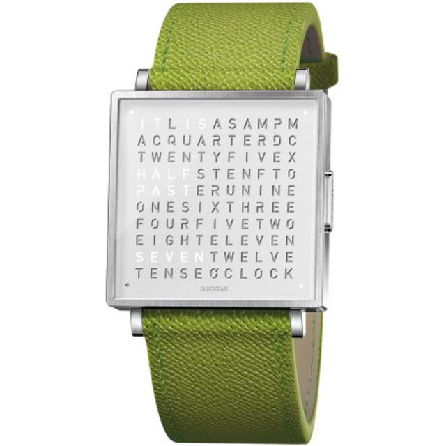 QLOCKTWO Watch W35 Pure White French Grain Leather Green D