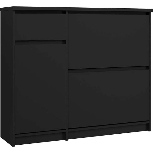 Naia Shoe Cabinet With 2 Shoe Compartments, 1 Door And 1 Drawer In Black Matt