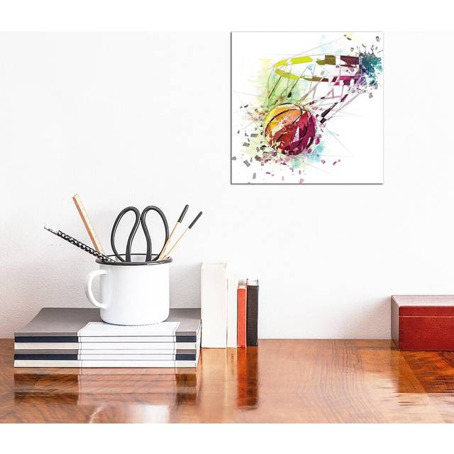 Basketball and Net by Katia Skye - Graphic Art Print on Canvas - Wrapped Canvas (30.48 cm H x 30.48 cm W)