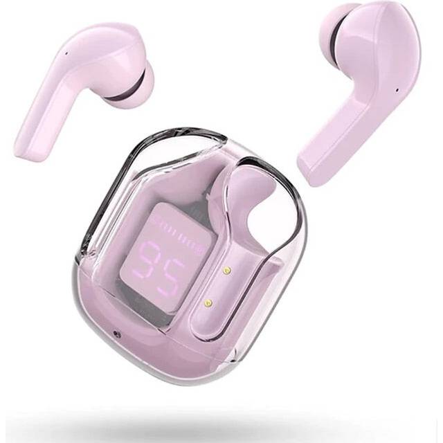 (Pink) Bluetooth 5.3 Earbuds,Noise Reduction Headphones with Transparent Machine Compartment Touch-Control for Sports Working Music