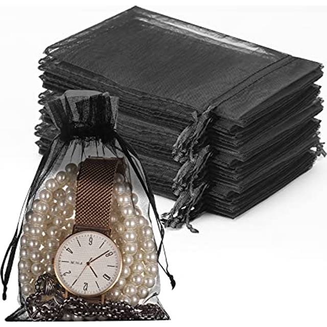 100PcS Premium Sheer Organza Bags  Black Wedding Favor Bags with Drawstring  4x6 inches Jewelry gift Bags for Party  Jewelry  Festival  Makeup Organza