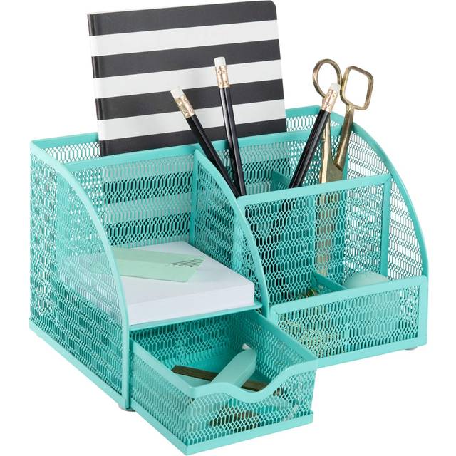 BLU MONACO Aqua Desk Organizer - Girly Cute Aqua Turquoise Desk Accessories - Storage for School Locker Bedroom or Home - Stationary Holder
