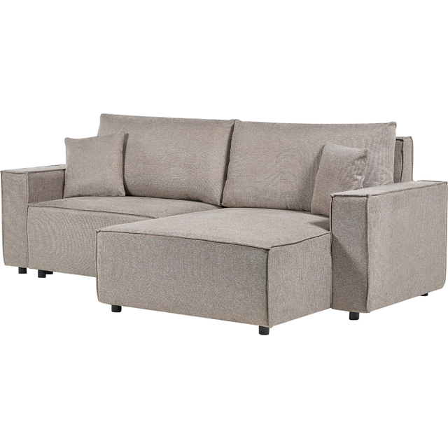 Left Hand Fabric Corner Sofa Bed with Storage Taupe KARILA
