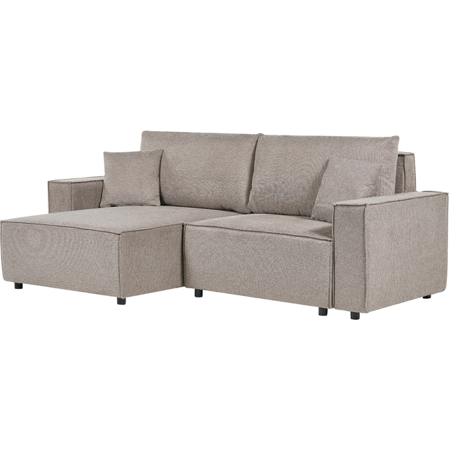 Right Hand Fabric Corner Sofa Bed with Storage Taupe KARILA