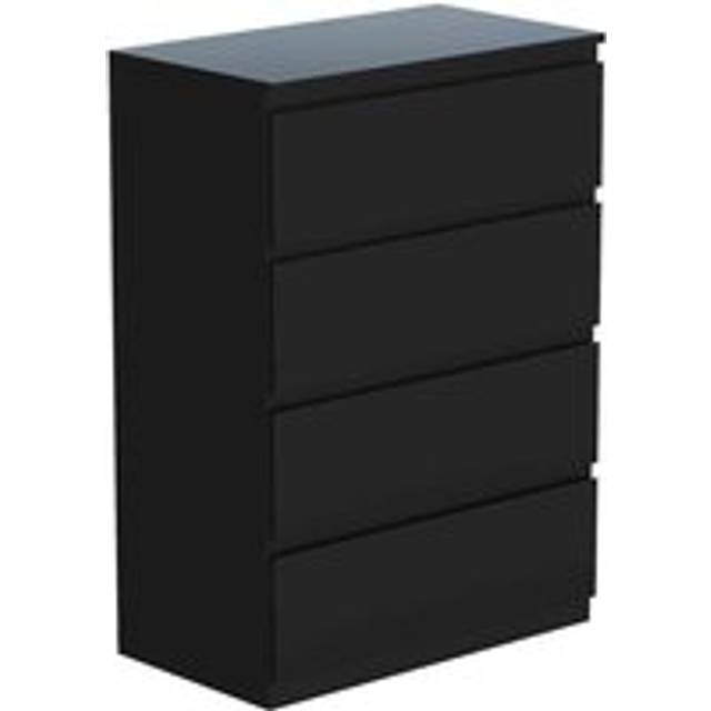 Vida Designs Denver 4 Drawer Chest Of Drawers Handle Free Modern Bedroom Furniture, Black, Black